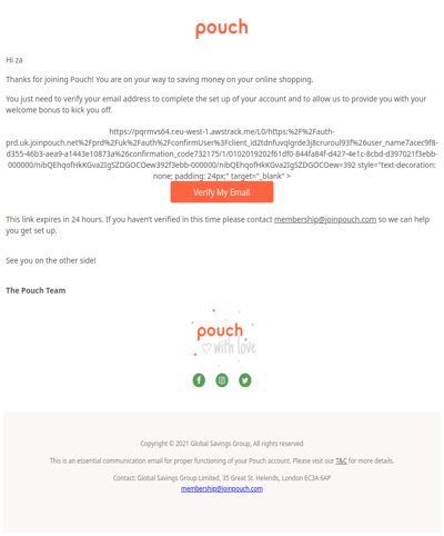 Confirm your Pouch Email