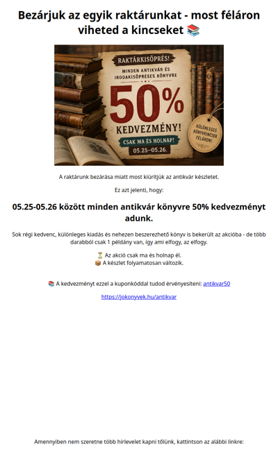 Költözik a készlet – te pedig féláron viheted el 📖 - Jókönyvek.hu