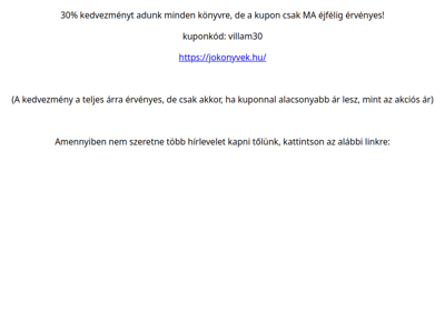Villám akció, 30% kedvezmény minden könyvre! - Jókönyvek.hu
