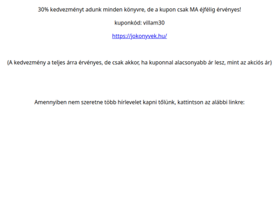 Villám akció, 30% kedvezmény minden könyvre! - Jókönyvek.hu