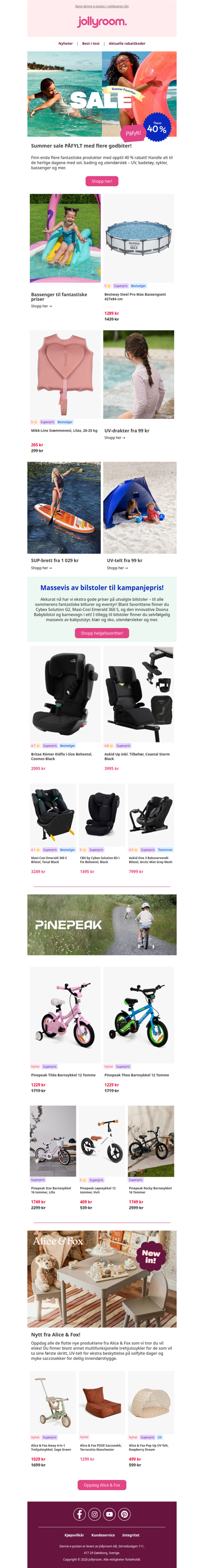 Summer SALE er PÅFYLT!🚨 Opptil 40 % på UV, sykler, bassenger & utelek!