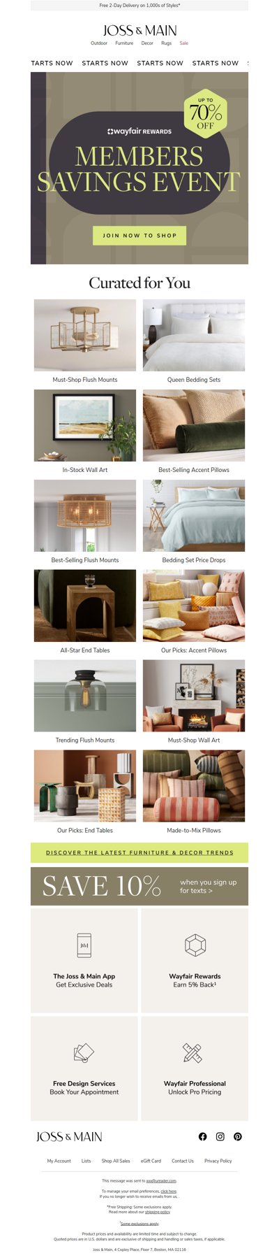 Join Wayfair Rewards to shop the Members Savings Event