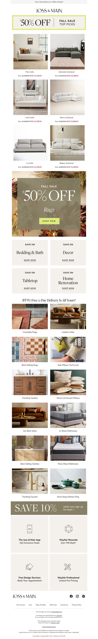 Up to 50% off fall curations ❦ pera sofa & more