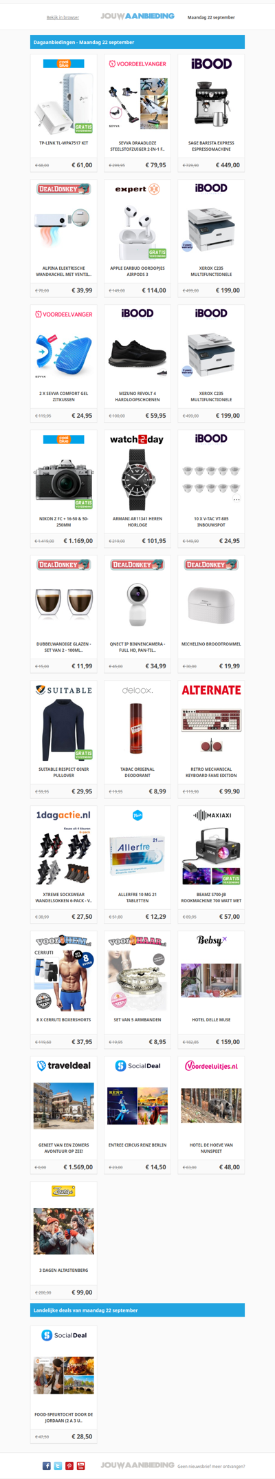 Alle dagaanbiedingen van maandag 22 september