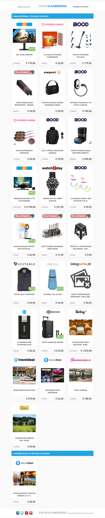 Alle dagaanbiedingen van dinsdag 4 november
