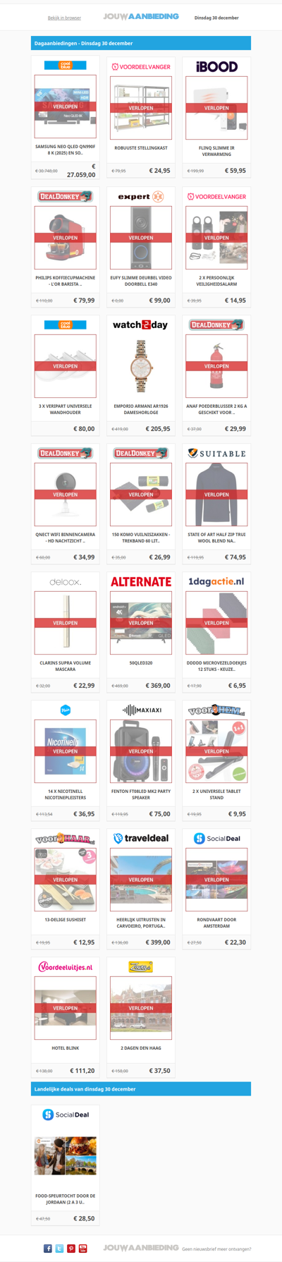 Alle dagaanbiedingen van dinsdag 30 december