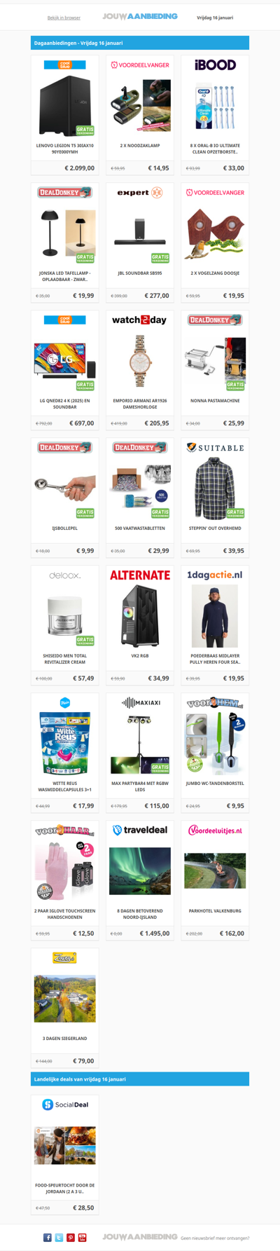 Alle dagaanbiedingen van vrijdag 16 januari