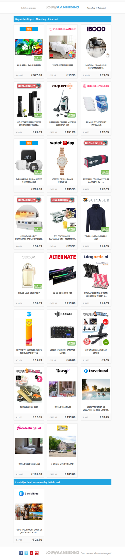 Alle dagaanbiedingen van maandag 16 februari