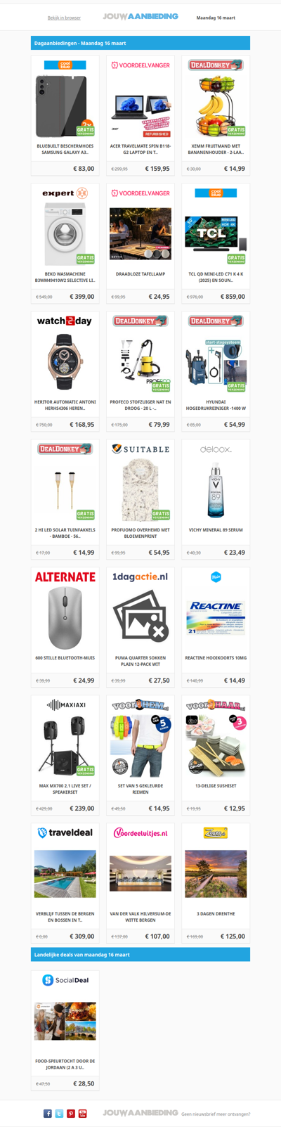 Alle dagaanbiedingen van maandag 16 maart