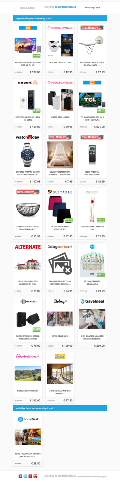 Alle dagaanbiedingen van woensdag 1 april