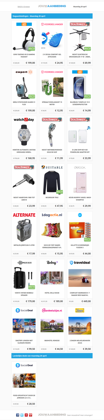Alle dagaanbiedingen van maandag 20 april