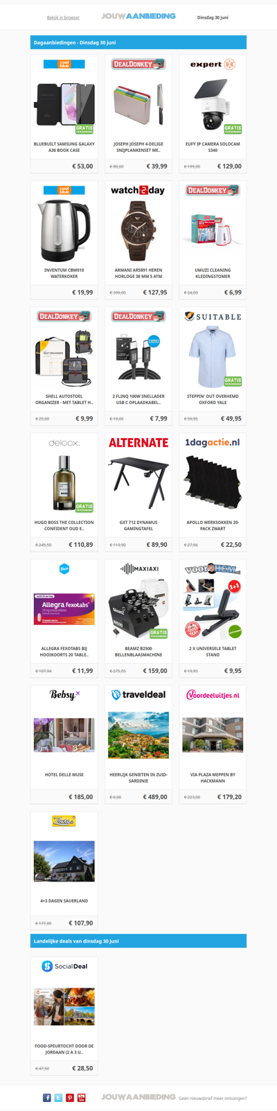 Alle dagaanbiedingen van dinsdag 30 juni
