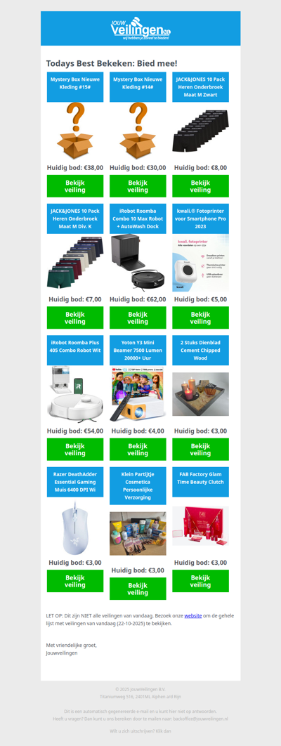 Reminder: Populaire veilingen lopen af! - Woensdag 22 oktober 2025