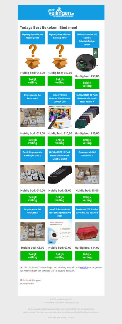 Reminder: Populaire veilingen lopen af! - Vrijdag 24 oktober 2025