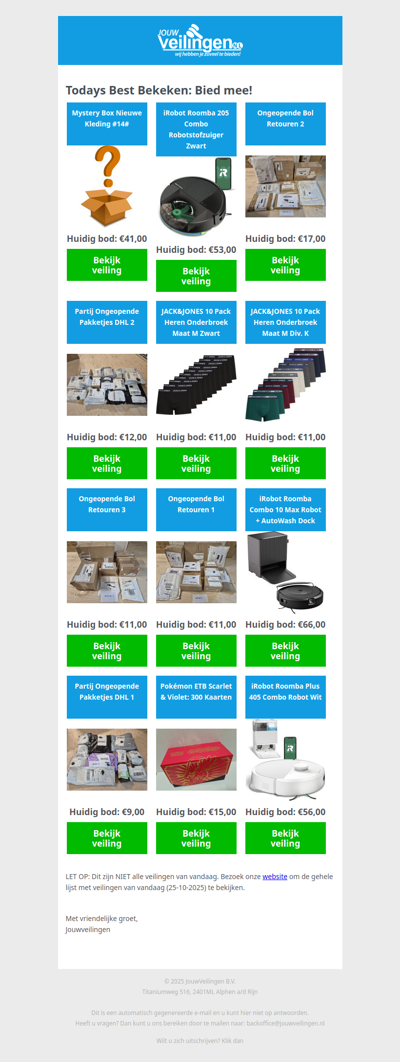 Reminder: Populaire veilingen lopen af! - Zaterdag 25 oktober 2025