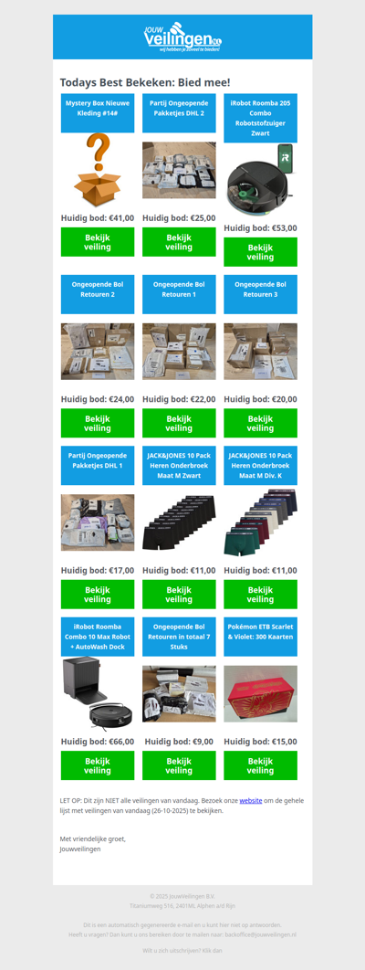 Reminder: Populaire veilingen lopen af! - Zondag 26 oktober 2025