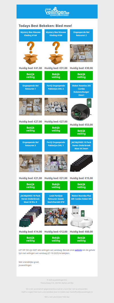 Reminder: Populaire veilingen lopen af! - Maandag 27 oktober 2025