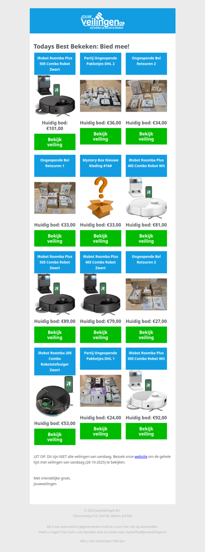 Reminder: Populaire veilingen lopen af! - Dinsdag 28 oktober 2025