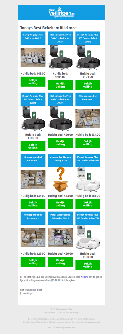 Reminder: Populaire veilingen lopen af! - Woensdag 29 oktober 2025