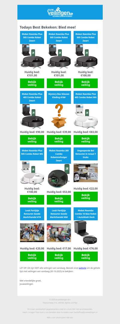 Reminder: Populaire veilingen lopen af! - Donderdag 30 oktober 2025