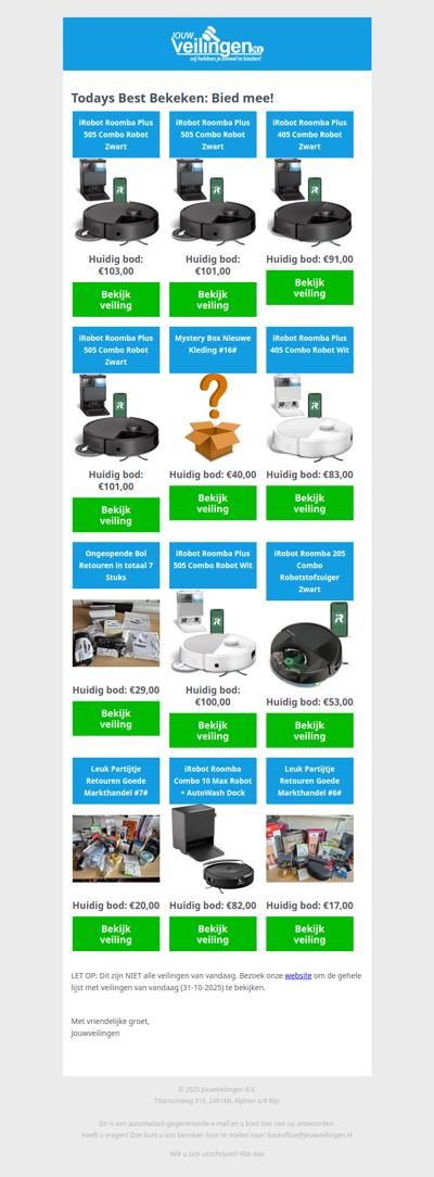 Reminder: Populaire veilingen lopen af! - Vrijdag 31 oktober 2025