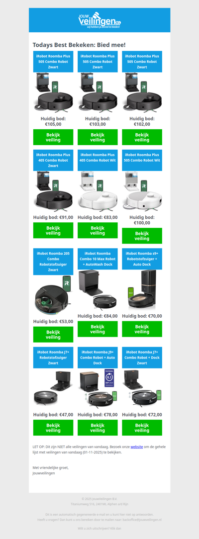 Reminder: Populaire veilingen lopen af! - Zaterdag 01 november 2025