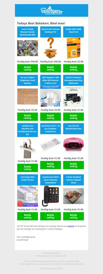 Reminder: Populaire veilingen lopen af! - Maandag 03 november 2025