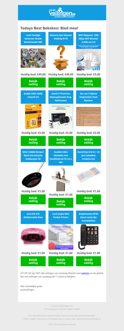 Reminder: Populaire veilingen lopen af! - Dinsdag 04 november 2025