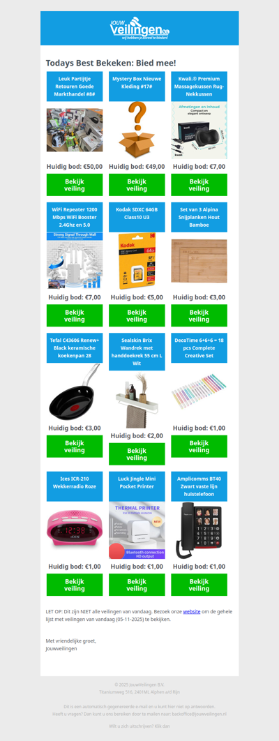 Reminder: Populaire veilingen lopen af! - Woensdag 05 november 2025