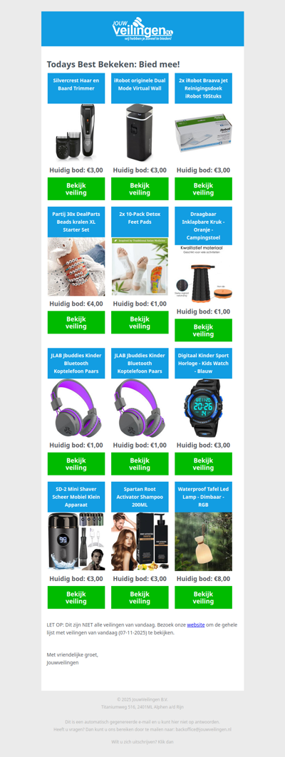 Reminder: Populaire veilingen lopen af! - Vrijdag 07 november 2025