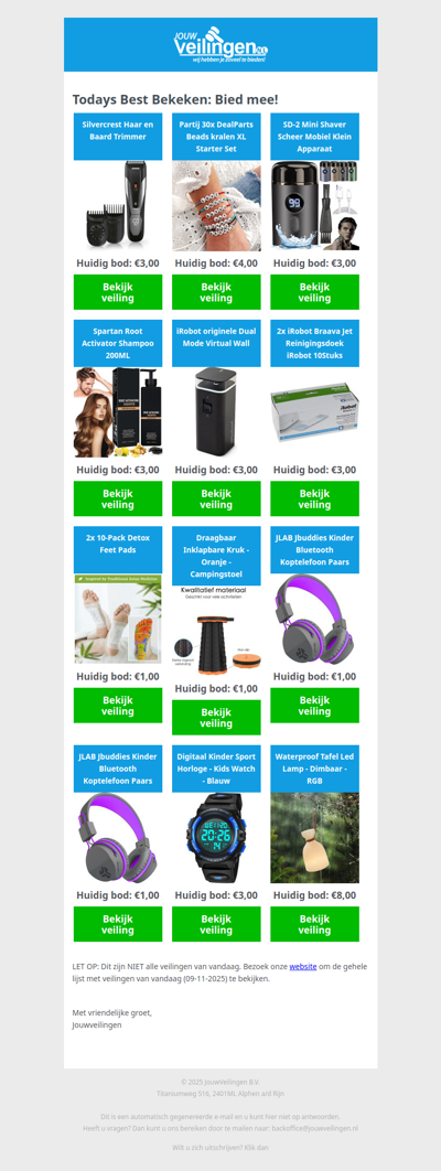 Reminder: Populaire veilingen lopen af! - Zondag 09 november 2025