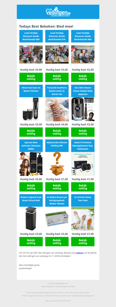 Reminder: Populaire veilingen lopen af! - Maandag 10 november 2025