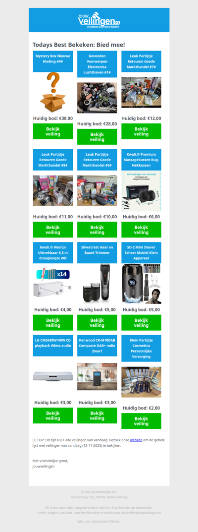 Reminder: Populaire veilingen lopen af! - Woensdag 12 november 2025