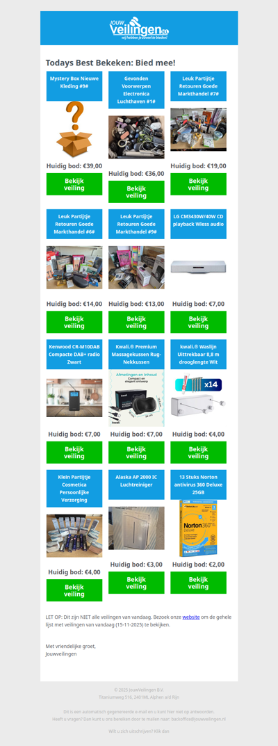 Reminder: Populaire veilingen lopen af! - Zaterdag 15 november 2025