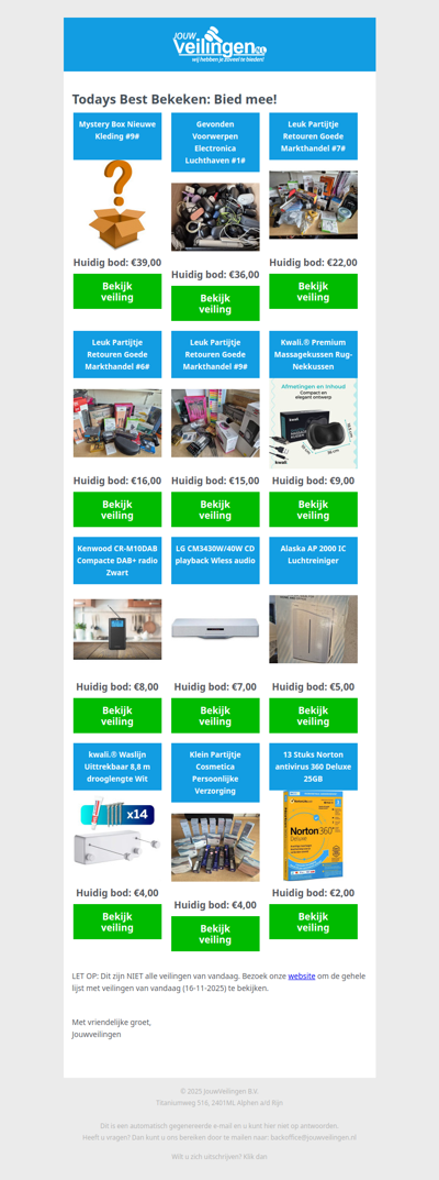 Reminder: Populaire veilingen lopen af! - Zondag 16 november 2025