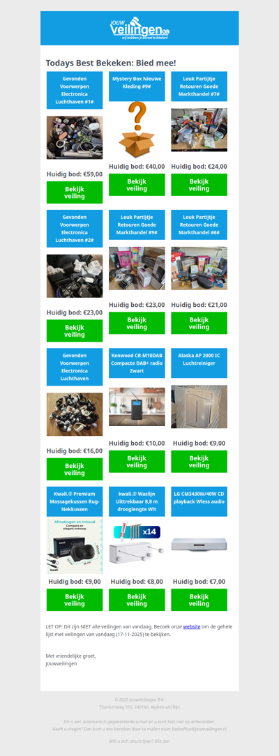 Reminder: Populaire veilingen lopen af! - Maandag 17 november 2025