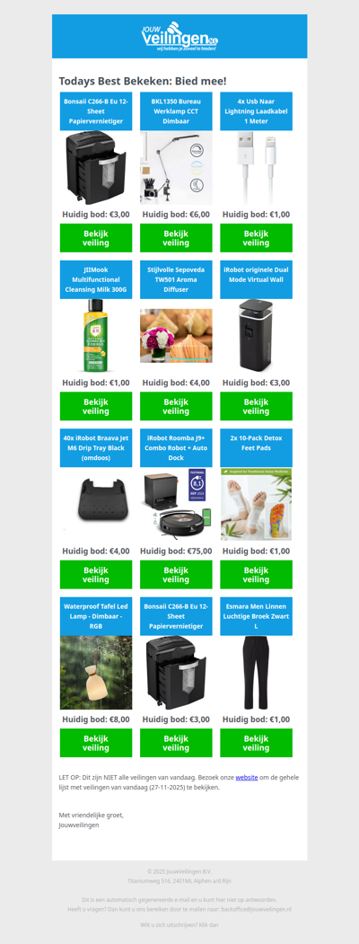 Reminder: Populaire veilingen lopen af! - Donderdag 27 november 2025