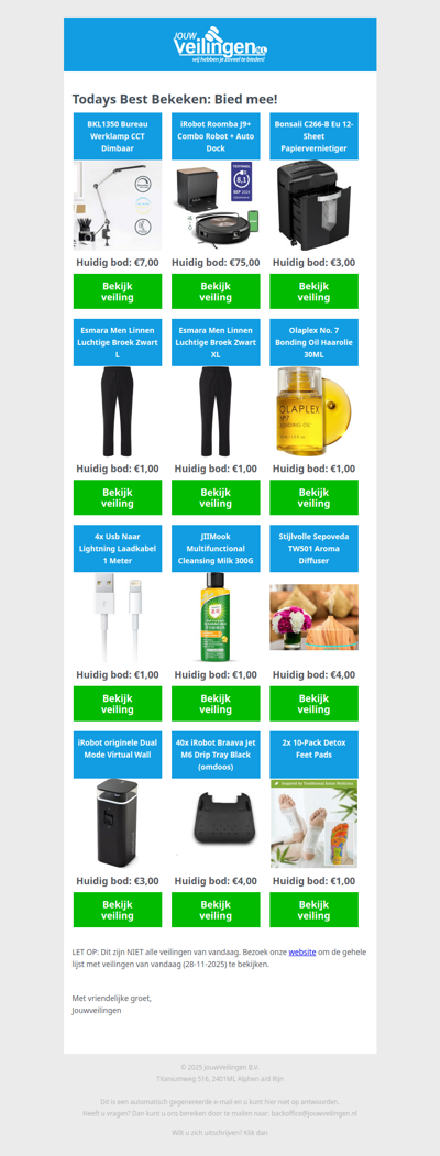 Reminder: Populaire veilingen lopen af! - Vrijdag 28 november 2025