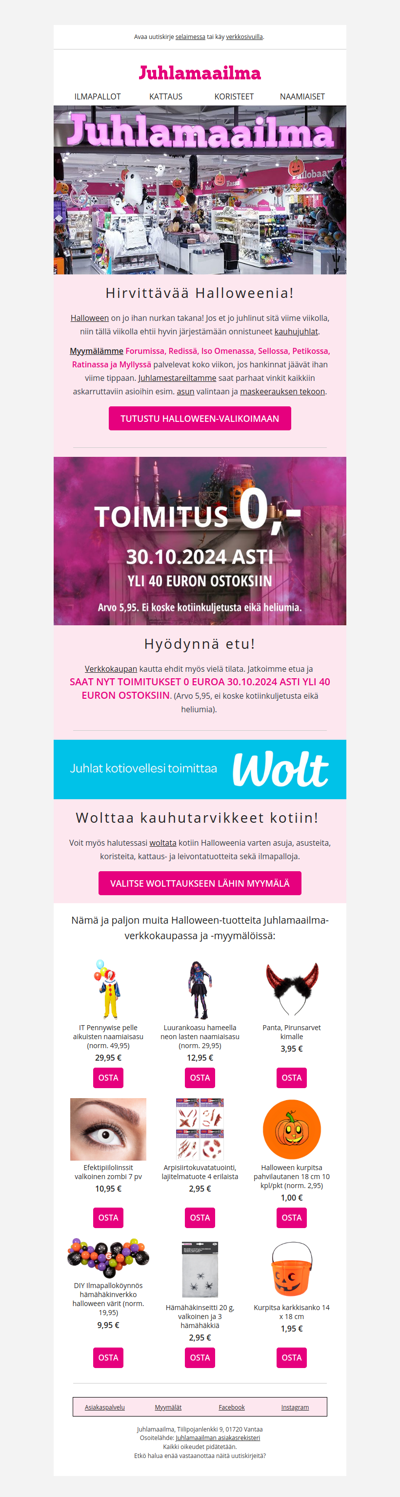 🎃 VIELÄ EHDIT! TOIMITUS 0 EUROA 30.10.2024 ASTI 🎃