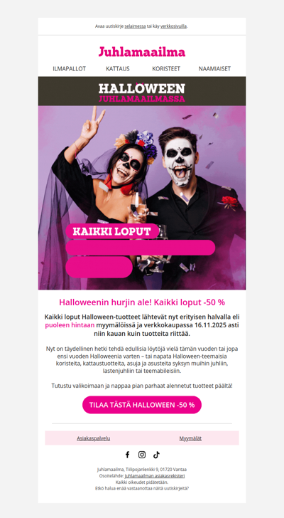 -50 % kaikki loput Halloween-tuotteet