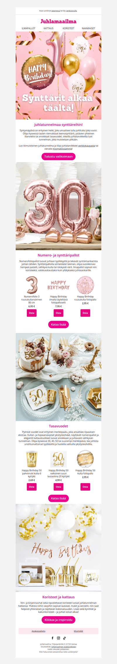 Synttärit tulossa? Meiltä löydät kaiken juhlaan! 🎈