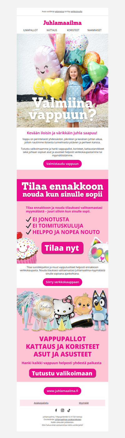 Valmiina vappuun? Tilaa vappupallot ennakkoon! 🎈