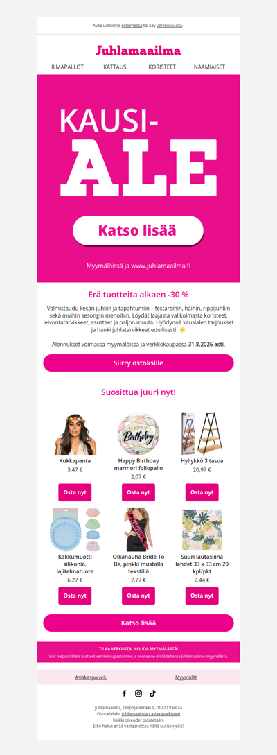 Kausiale: erä tuotteita alkaen -30 %  ☀️