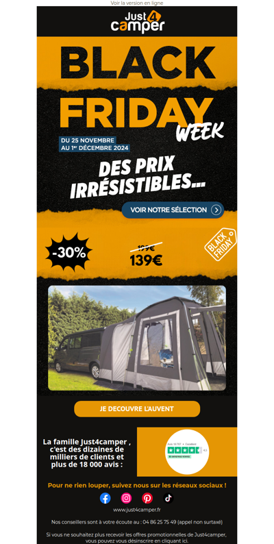 Les offres Black Friday continuent chez Just4Camper !