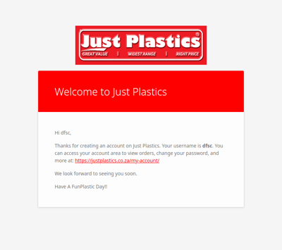 Your Just Plastics account has been created!