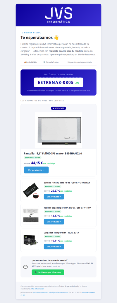Un 8% de bienvenida para tu primer pedido