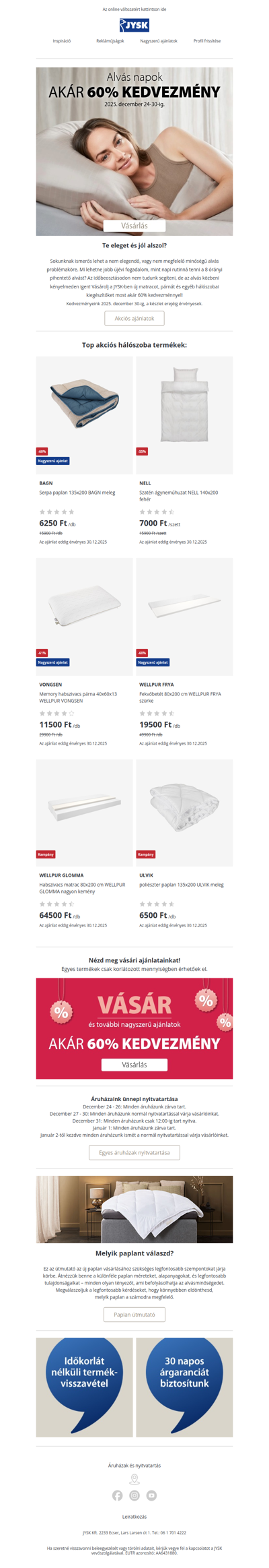 Hálószoba termékek akár 60% kedvezménnyel 💤