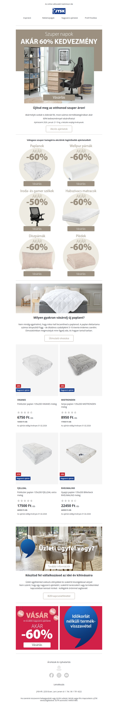 Szuper ajánlatokkal vár a JYSK⚡ Akár -60%