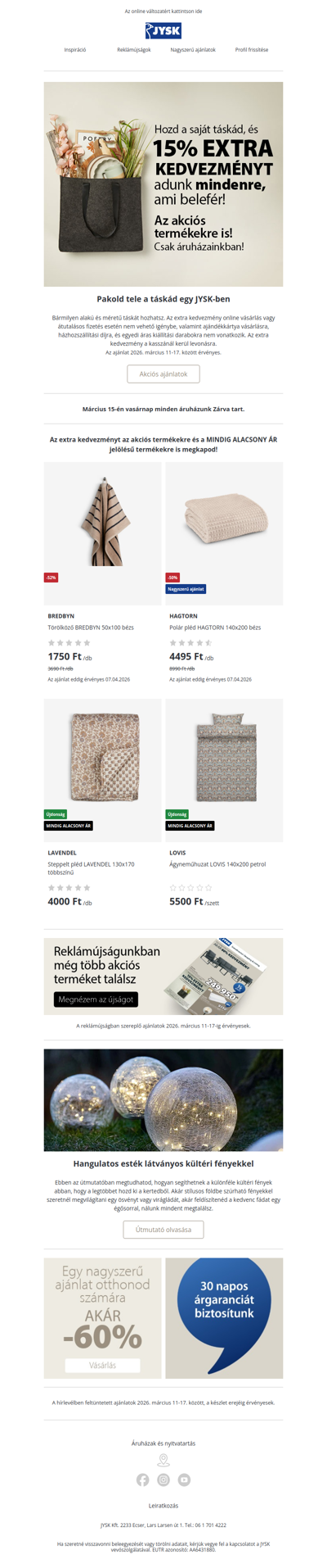 Irány a JYSK 🏃‍♂️ EXTRA -15% mindenre ami a táskádba fér