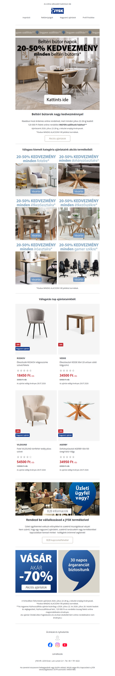 20-50% kedvezmény MINDEN beltéri bútorra*